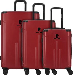 Pierre Cardin Jupiter Kofferset 3-Delig – Donkerrood – 55/65/75 cm – Harde Koffers met Cijferslot & 4 Wielen