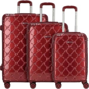 Pierre Cardin Orion Kofferset 3-Delig Rouge Foncé – 4 Wielen – Harde Koffer – Cijferslot – ABS – 55/65/75 cm –