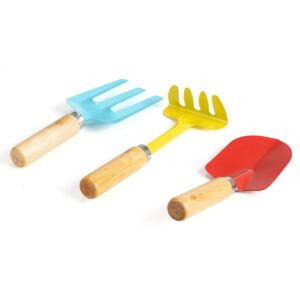 Little Roots Kinder Tuingereedschap Set – 3-delig – Hark, Schep & Vork – Houten Handvat – Vanaf 3 Jaar