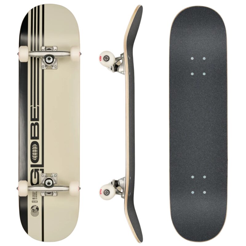 Globe G0 Strype Hard 8.0 Skateboard Oberansicht Schwarz Off-White
