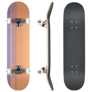 Vorderansicht Globe G0 Strype Hard 7.75" komplettes Skateboard in Dusty Orange und Lavendel