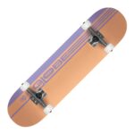 Unterseite des Globe Strype Hard Skateboards mit Dusty Orange Design und Logo Grafik