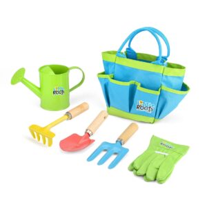 Little Roots Tuingereedschap Set voor Kinderen – 6-delige Set met Gieter, Hark, Troffel, Handschoenen & Draagtas – Vanaf 3 Jaar
